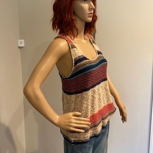 Maurices women’s cream, orange, and blue crocheted tank top size medium